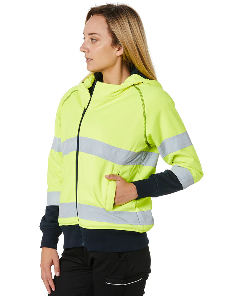 Womens Taped Hi Vis Fleece Hoodie - Yellow - Image 3