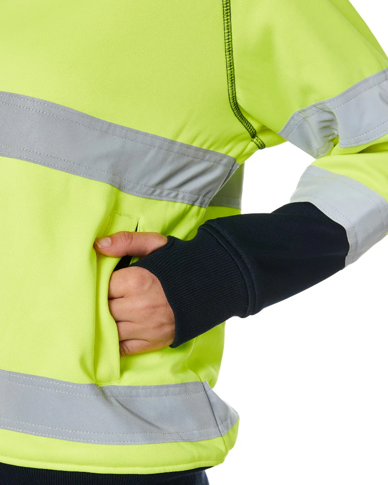 Womens Taped Hi Vis Fleece Hoodie - Yellow - Image 5