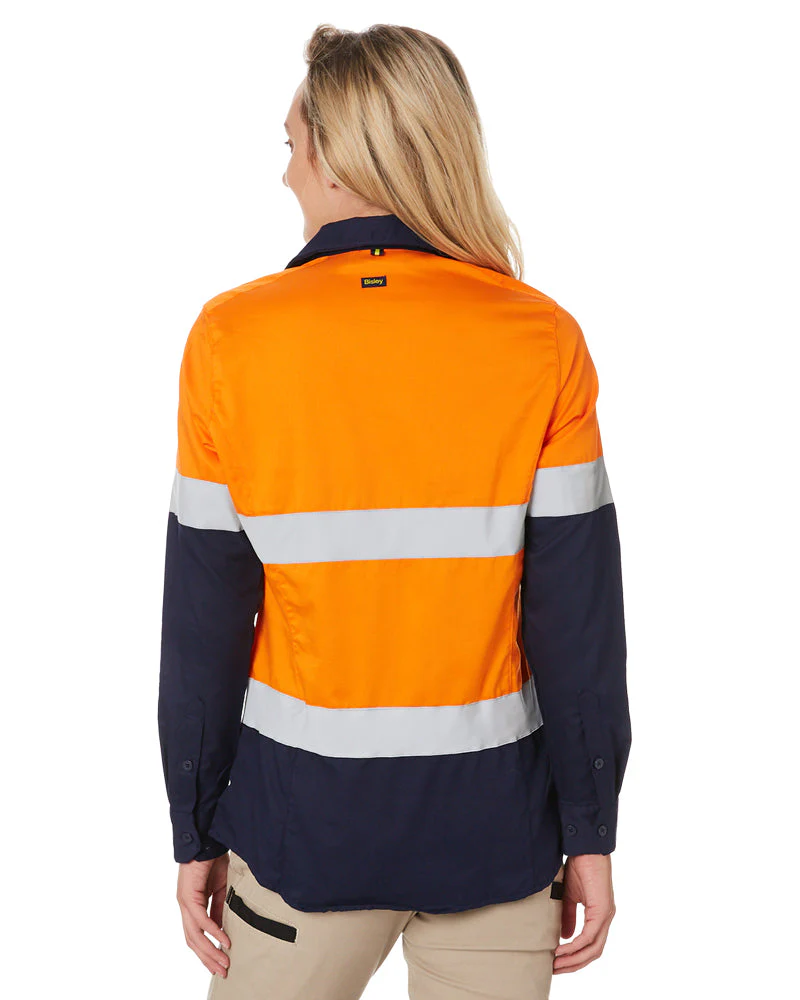 Womens Taped Hi Vis Stretch V-Neck Shirt - Orange/Navy - Image 4