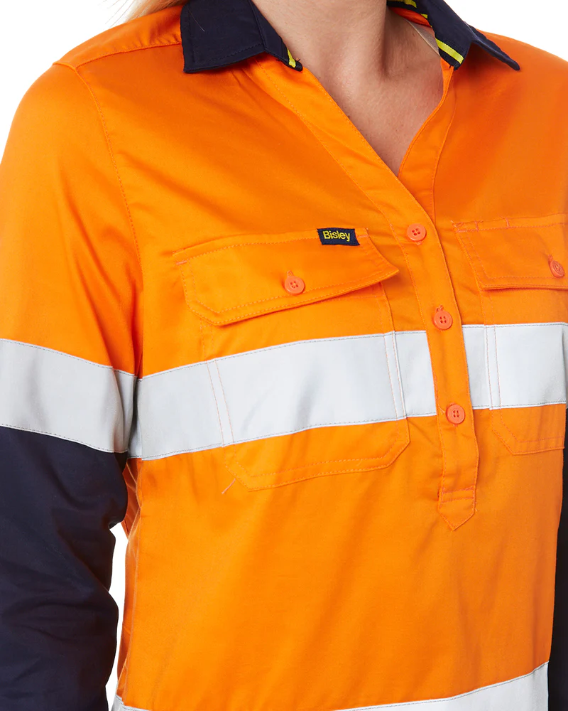 Womens Taped Hi Vis Stretch V-Neck Shirt - Orange/Navy - Image 5