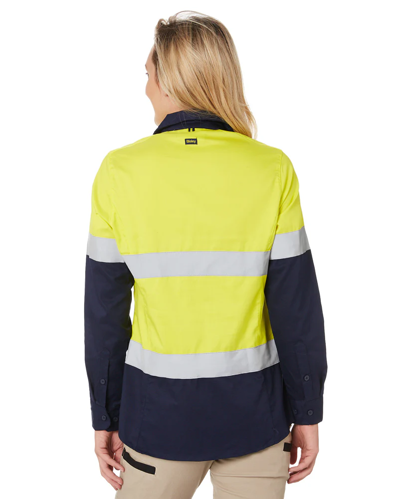 Womens Taped Hi Vis Stretch V-Neck Shirt - Yellow/Navy - Image 4