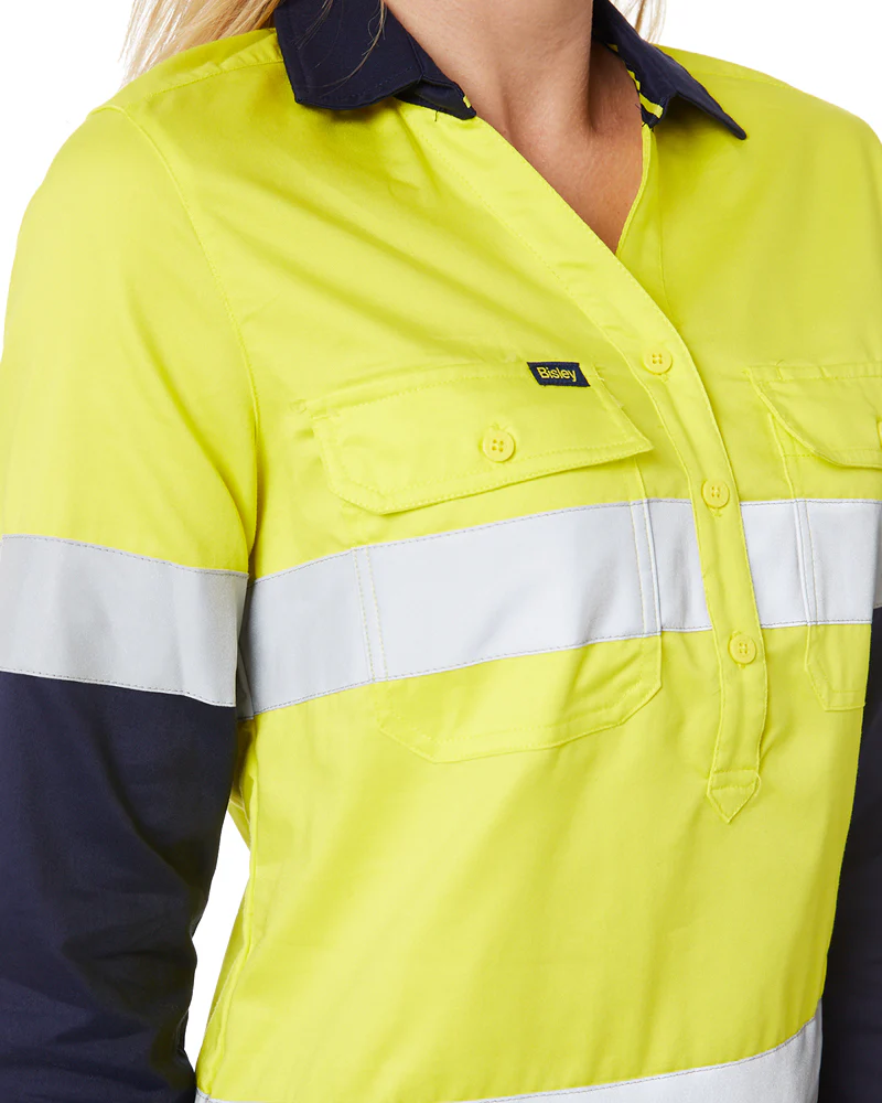 Womens Taped Hi Vis Stretch V-Neck Shirt - Yellow/Navy - Image 5