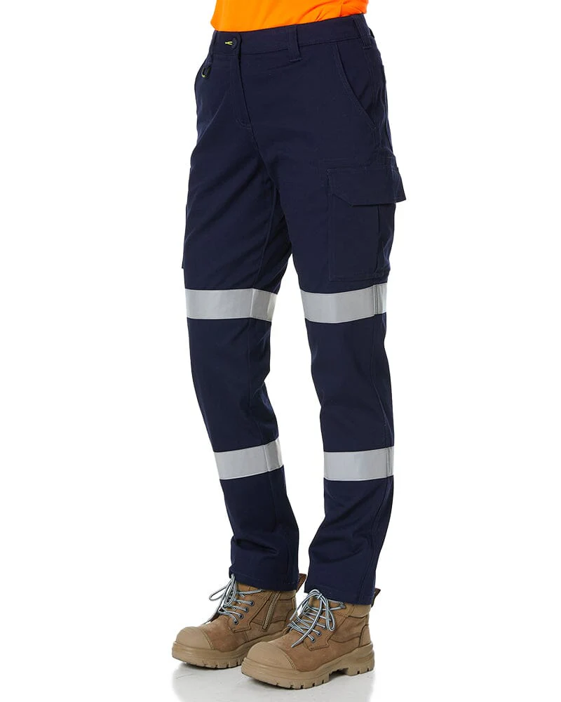 Womens Taped Stretch Cotton Drill Cargo Pants - Navy - Image 3