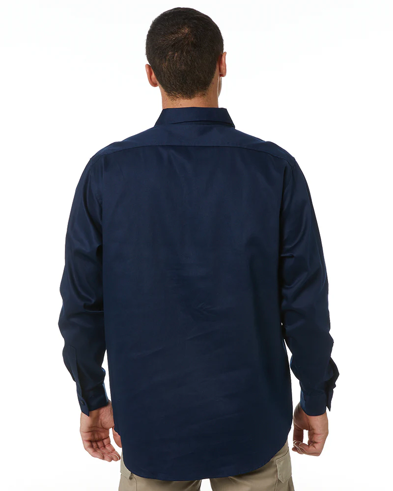 Closed Front Cotton Drill Shirt Long Sleeve - Navy - Image 5