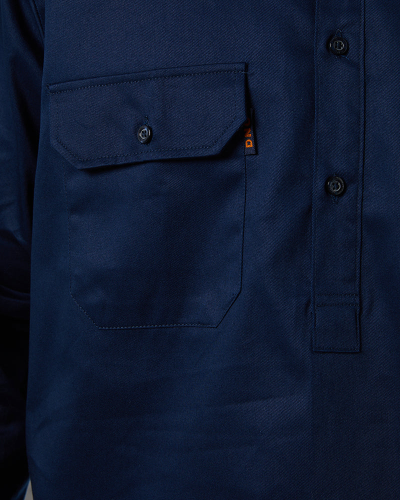 Closed Front Cotton Drill Shirt Long Sleeve - Navy - Image 6