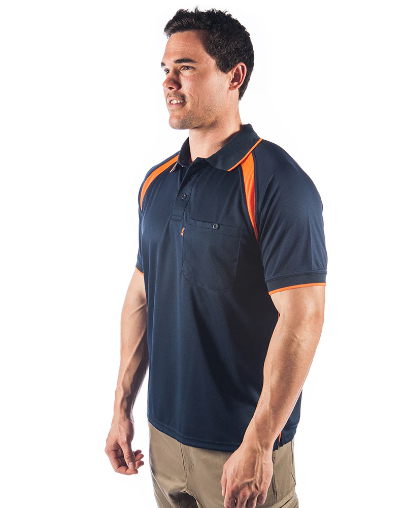 Cool Breathe Contrast Polo Short Sleeve - Navy/Orange - Image 2
