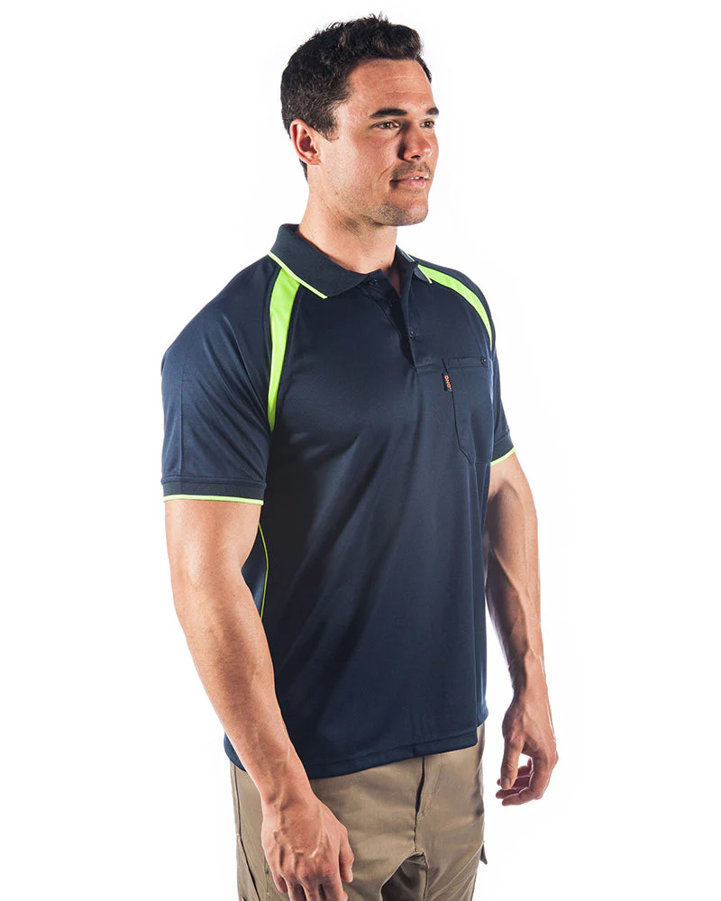 Cool Breathe Contrast Polo Short Sleeve - Navy/Yellow - Image 4