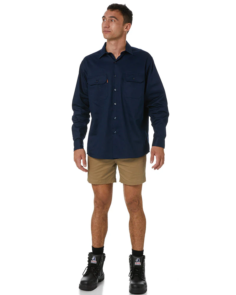 Cotton Drill Work Shirt Long Sleeve - Navy - Image 2