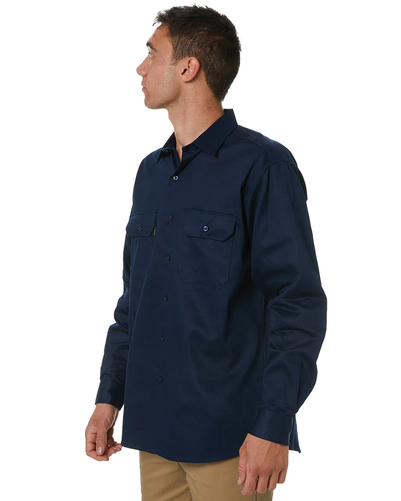 Cotton Drill Work Shirt Long Sleeve - Navy - Image 3
