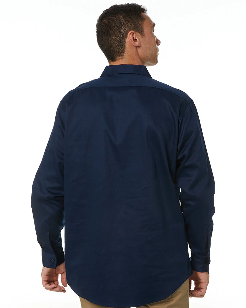 Cotton Drill Work Shirt Long Sleeve - Navy - Image 4