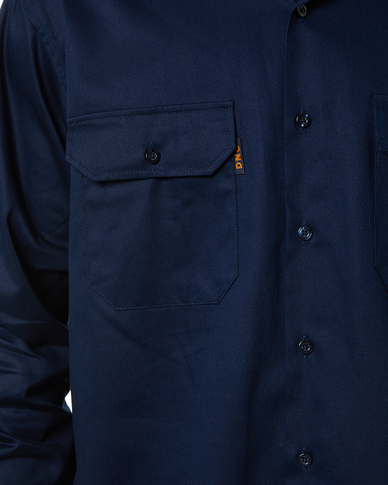 Cotton Drill Work Shirt Long Sleeve - Navy - Image 5