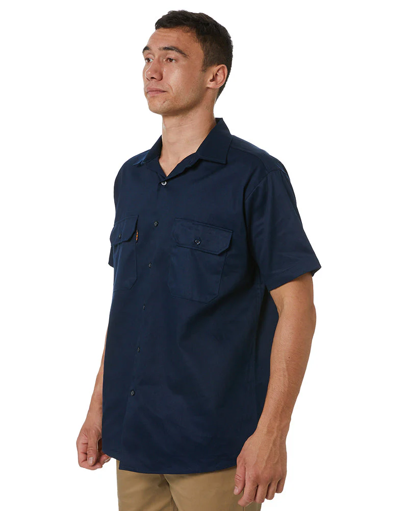 Cotton Drill Work Shirt Short Sleeve - Navy - Image 3
