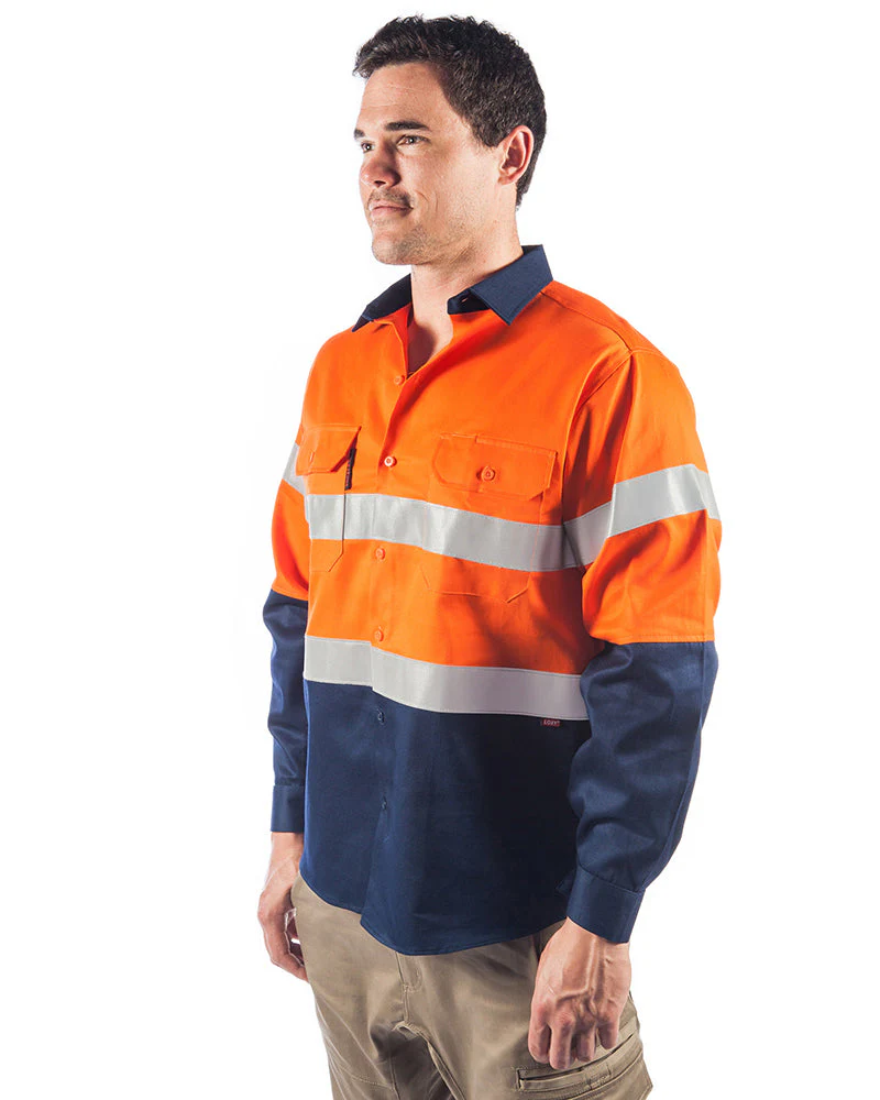 Flame Retardant 2 Tone Cotton Shirt with 3M Tape LS - Orange/Navy - Image 2