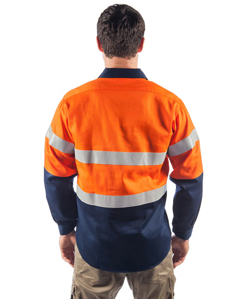 Flame Retardant 2 Tone Cotton Shirt with 3M Tape LS - Orange/Navy - Image 3