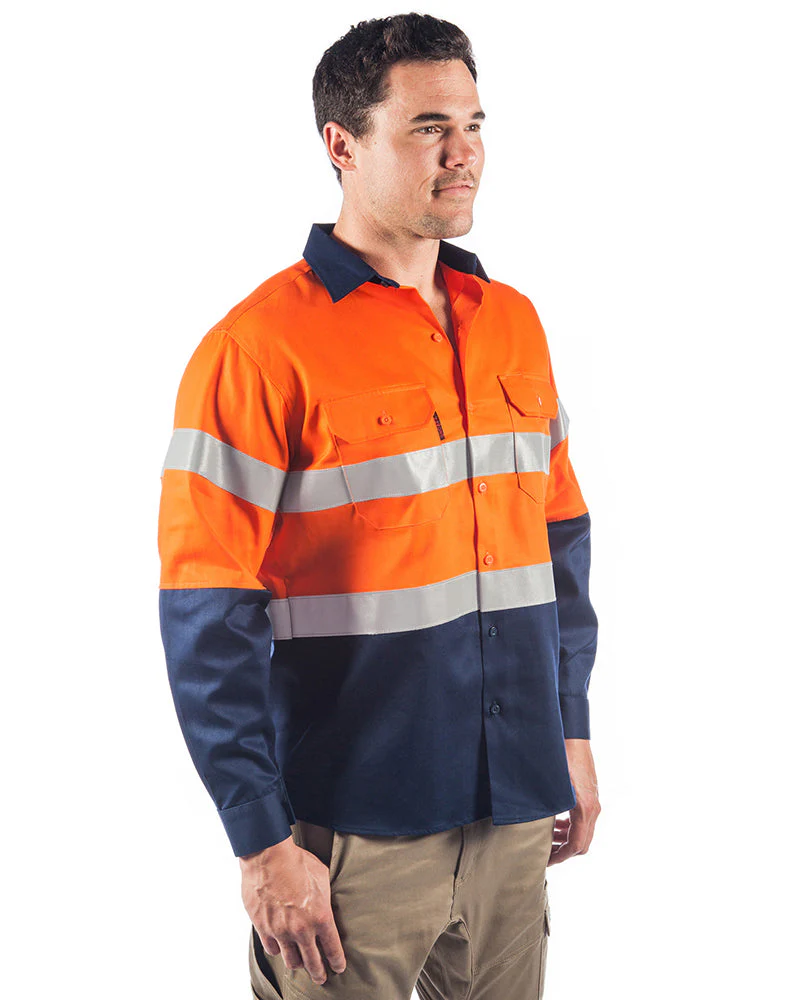 Flame Retardant 2 Tone Cotton Shirt with 3M Tape LS - Orange/Navy - Image 4