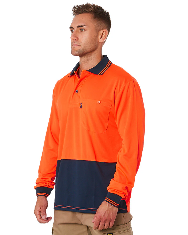 Hi Vis Cool Breathe Polo Shirt LS - Orange/Navy - Image 3