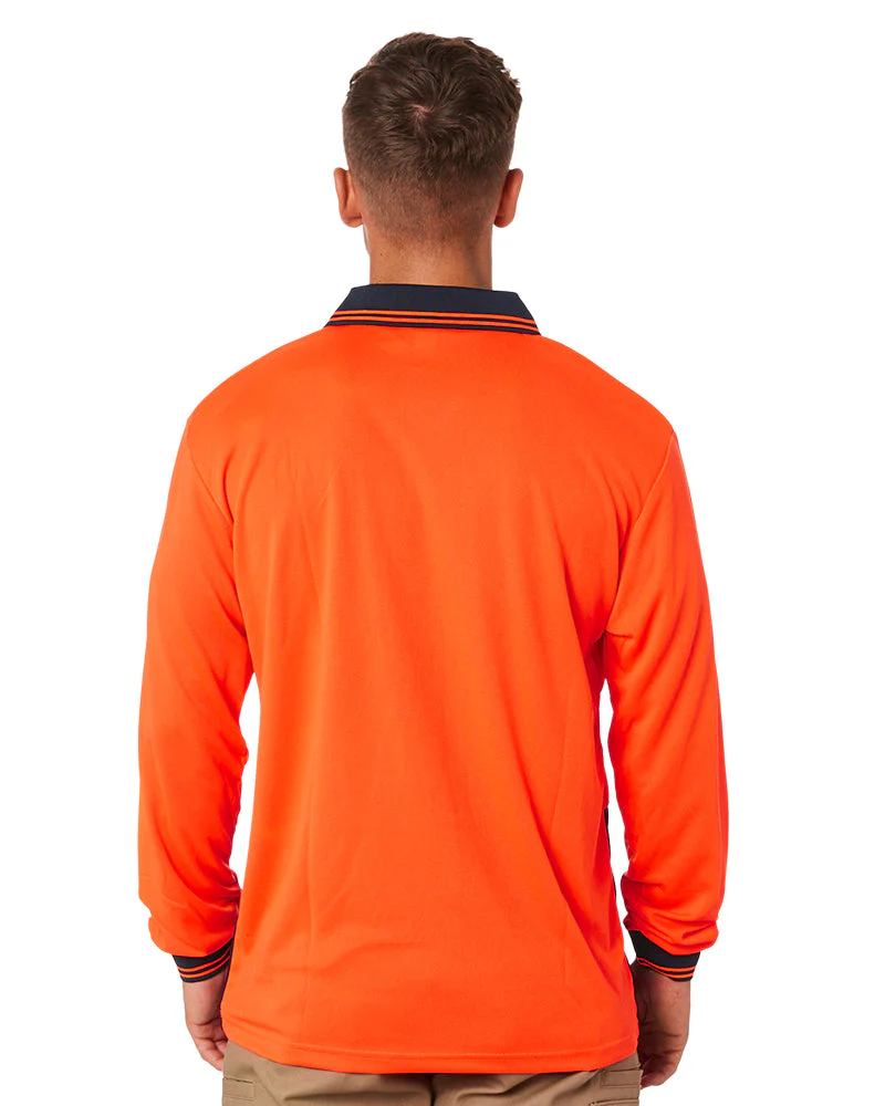 Hi Vis Cool Breathe Polo Shirt LS - Orange/Navy - Image 4