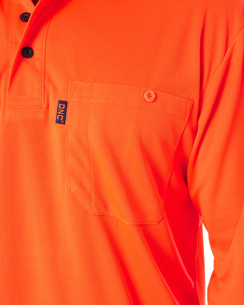 Hi Vis Cool Breathe Polo Shirt LS - Orange/Navy - Image 5