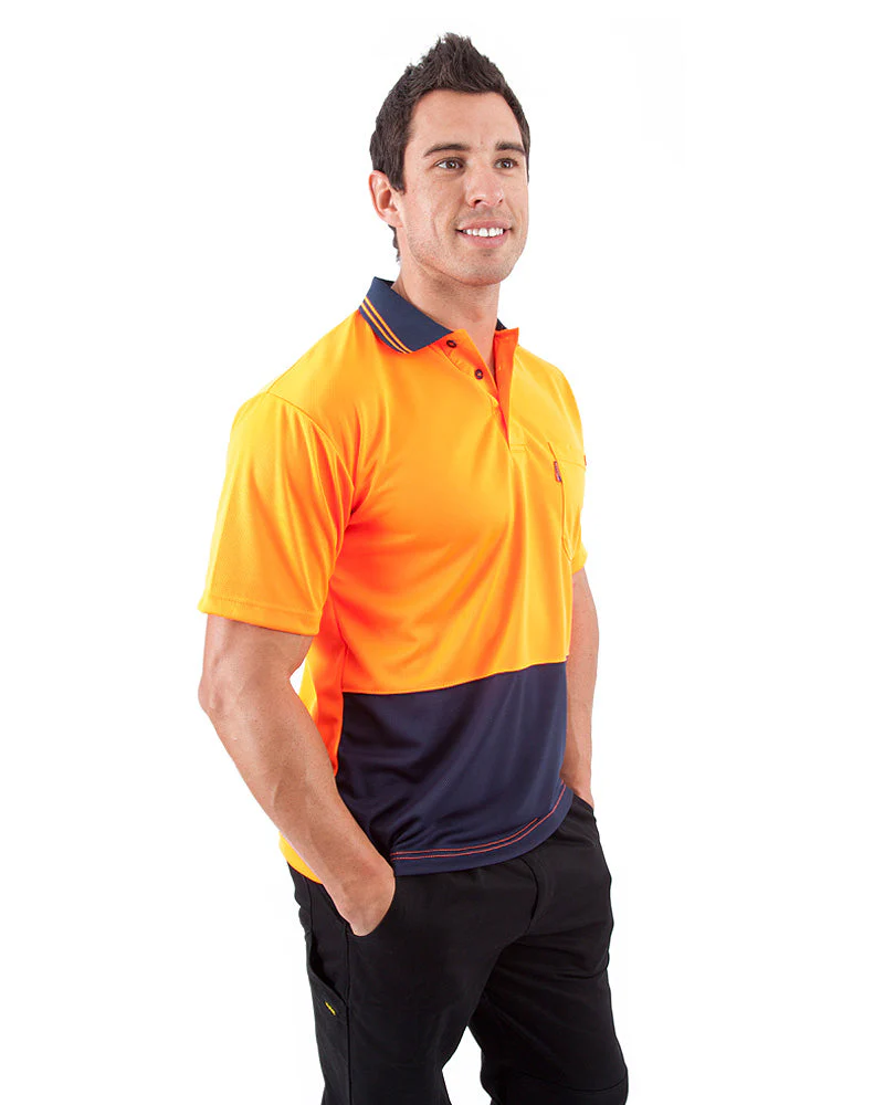 Hi Vis Cool Breathe Polo Shirt SS - Orange/Navy - Image 4