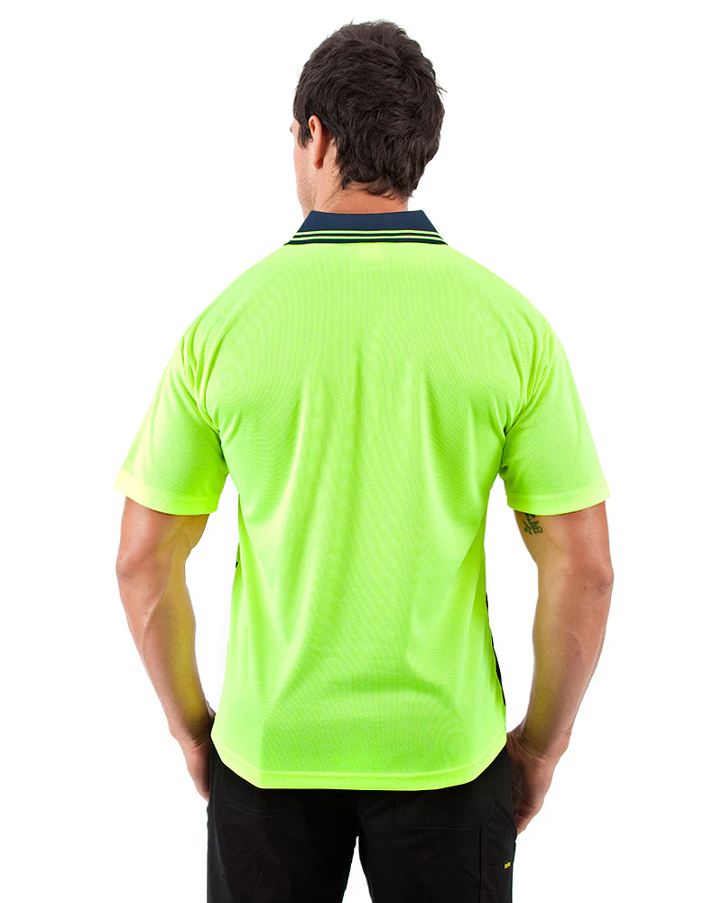 Hi Vis Cool Breathe Polo Shirt SS - Yellow/Navy - Image 3