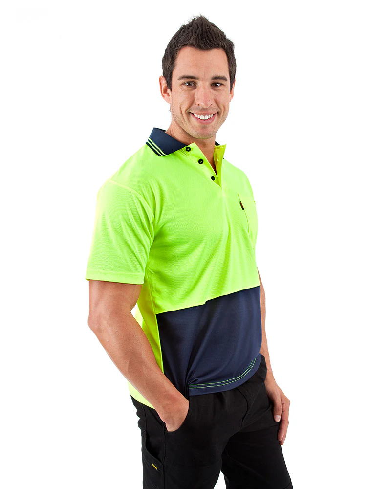 Hi Vis Cool Breathe Polo Shirt SS - Yellow/Navy - Image 4