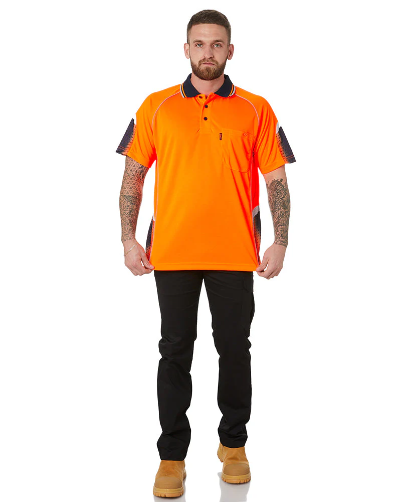 Hi-Vis Galaxy Sublimated Polo - Orange/Navy - Image 2