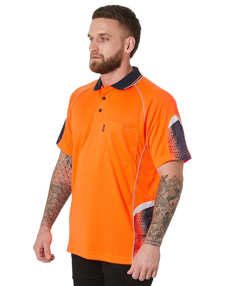 Hi-Vis Galaxy Sublimated Polo - Orange/Navy - Image 3