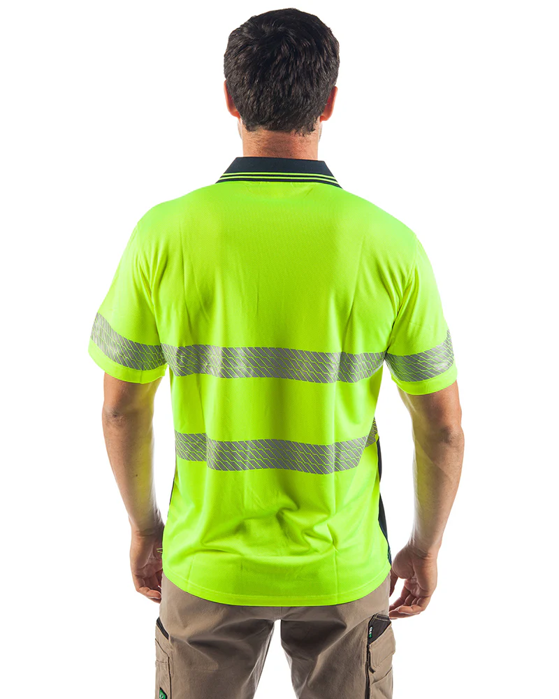 Hi Vis Segment Taped SS Polo - Yellow/Navy - Image 3