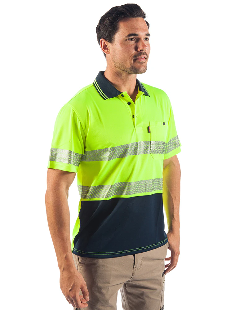 Hi Vis Segment Taped SS Polo - Yellow/Navy - Image 4