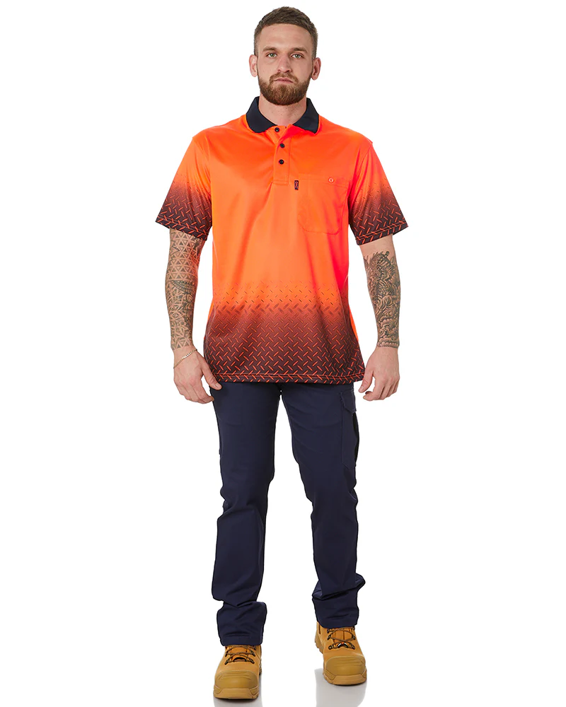 Hi Vis Sublimated Diamond Plate Polo - Orange/Navy - Image 2