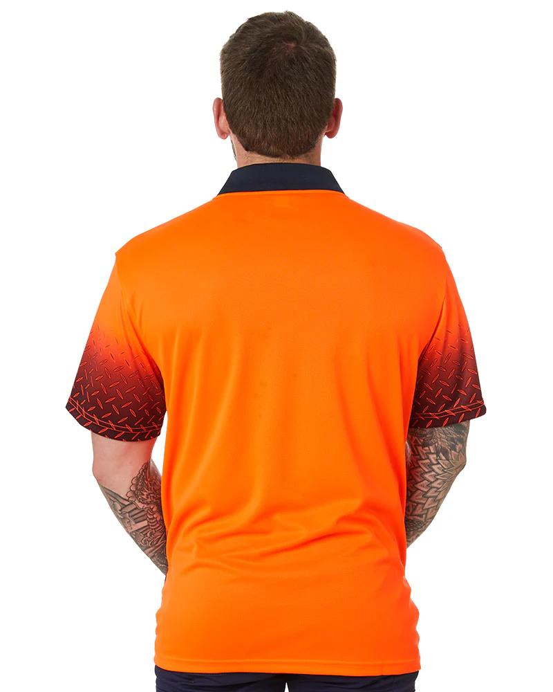 Hi Vis Sublimated Diamond Plate Polo - Orange/Navy - Image 4