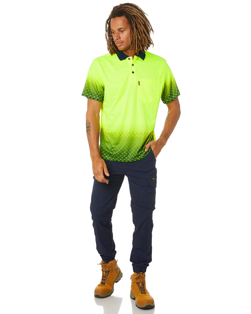 Hi Vis Sublimated Diamond Plate Polo - Yellow/Navy - Image 2