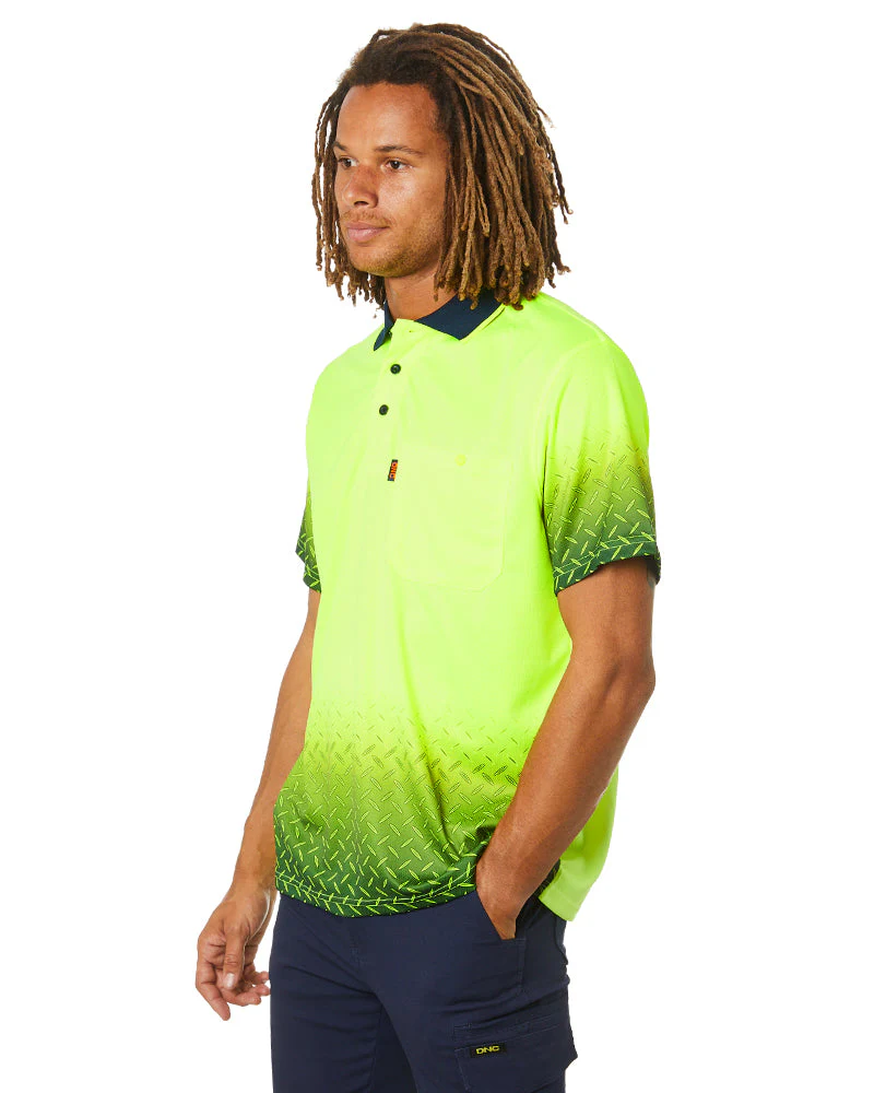 Hi Vis Sublimated Diamond Plate Polo - Yellow/Navy - Image 3