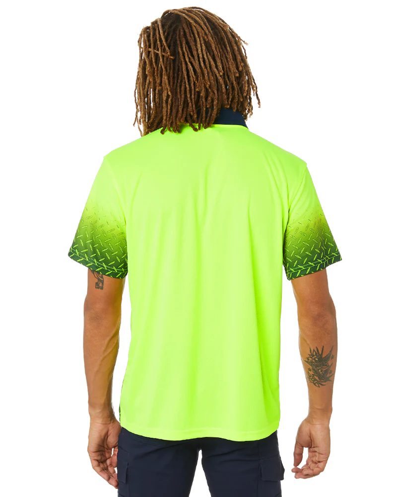 Hi Vis Sublimated Diamond Plate Polo - Yellow/Navy - Image 4