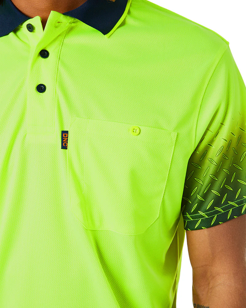 Hi Vis Sublimated Diamond Plate Polo - Yellow/Navy - Image 5
