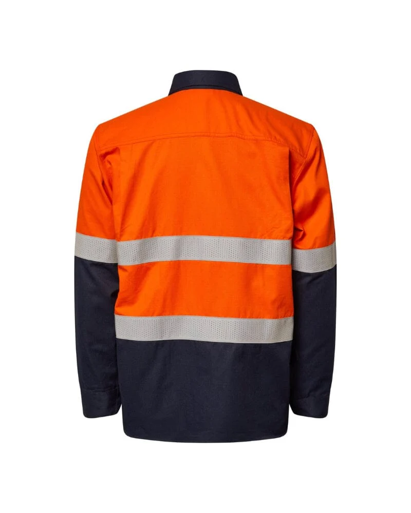 Hi Vis Reflective Shirt With Gusset Sleeves - Orange/Navy - Image 2