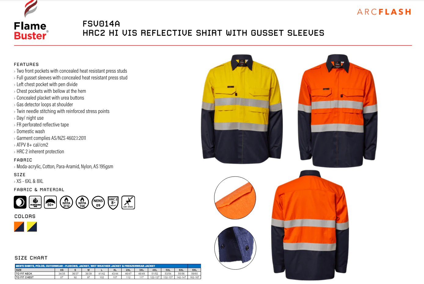 Hi Vis Reflective Shirt With Gusset Sleeves - Yellow/Navy - Image 3