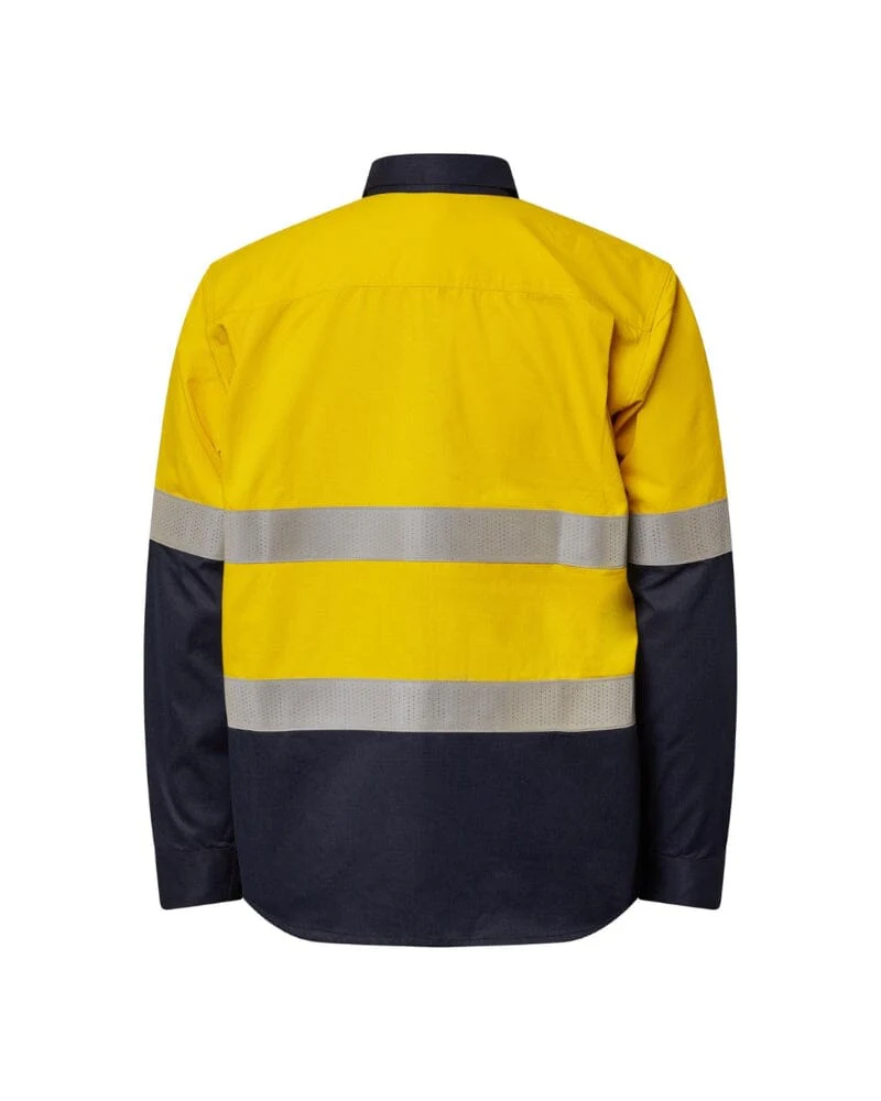 Hi Vis Reflective Shirt With Gusset Sleeves - Yellow/Navy - Image 2