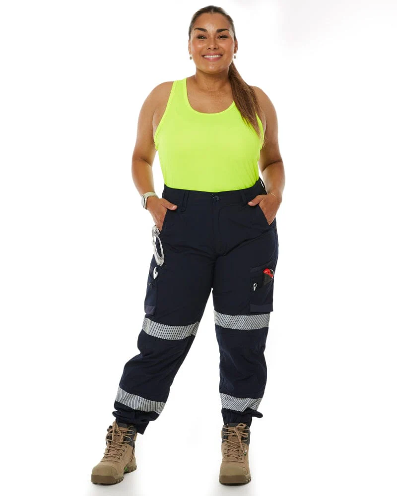 WP-8WT Womens Stretch Ripstop Cuffed Taped Work Pant - Navy - Image 2