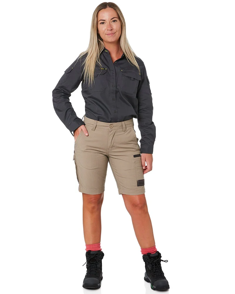 WS-3W Ladies Stretch Work Shorts - Khaki - Image 2