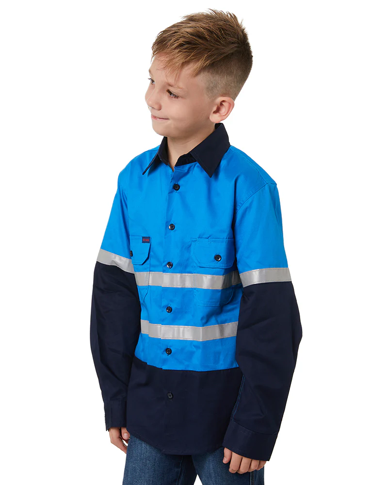 Hi Vis 2 Tone Open Front Kids Shirt - Blue/Navy - Image 3