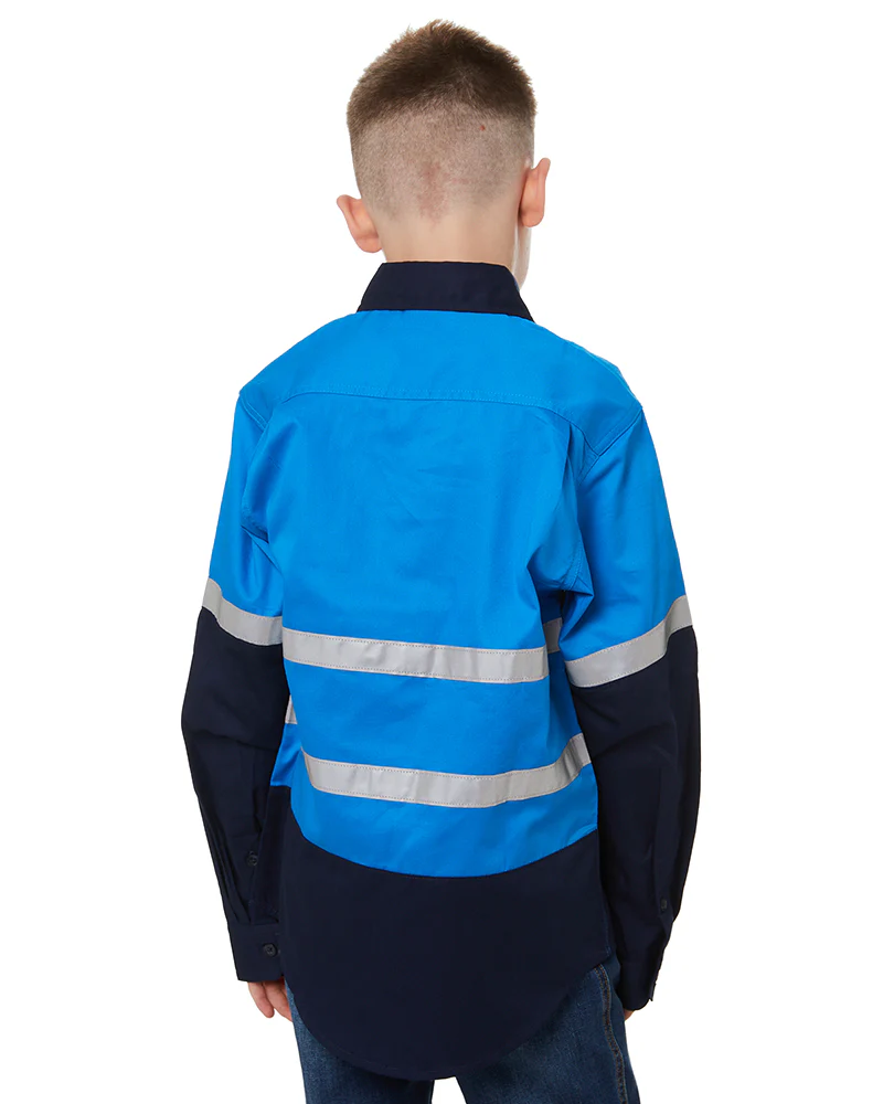 Hi Vis 2 Tone Open Front Kids Shirt - Blue/Navy - Image 4