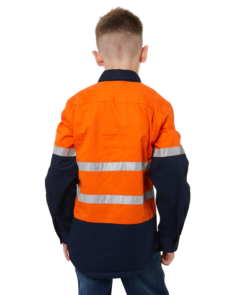 Hi Vis 2 Tone Open Front Kids Shirt - Orange/Navy - Image 4
