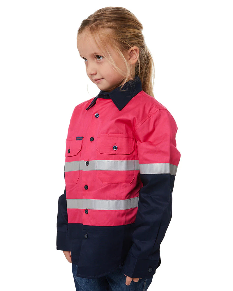 Hi Vis 2 Tone Open Front Kids Shirt - Pink/Navy - Image 3
