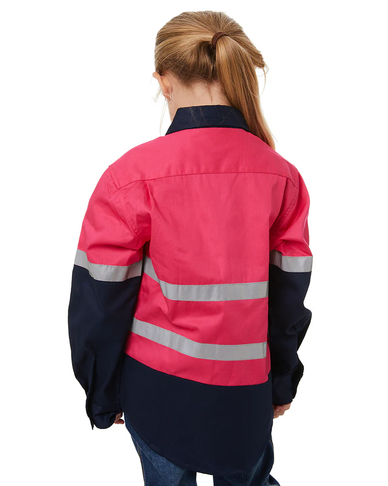 Hi Vis 2 Tone Open Front Kids Shirt - Pink/Navy - Image 4