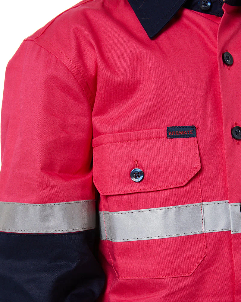Hi Vis 2 Tone Open Front Kids Shirt - Pink/Navy - Image 5