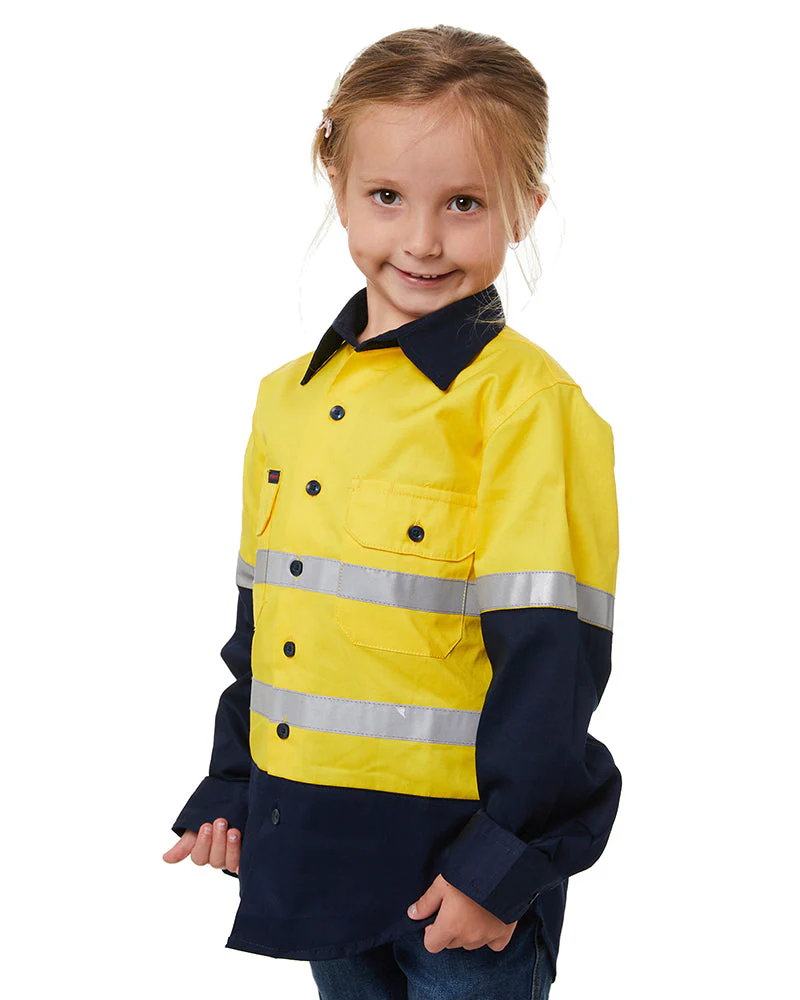 Hi Vis 2 Tone Open Front Kids Shirt - Yellow/Navy - Image 3