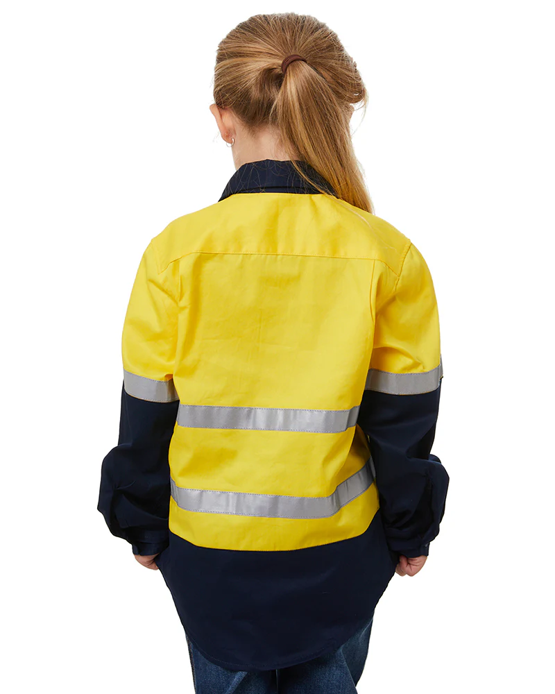 Hi Vis 2 Tone Open Front Kids Shirt - Yellow/Navy - Image 4