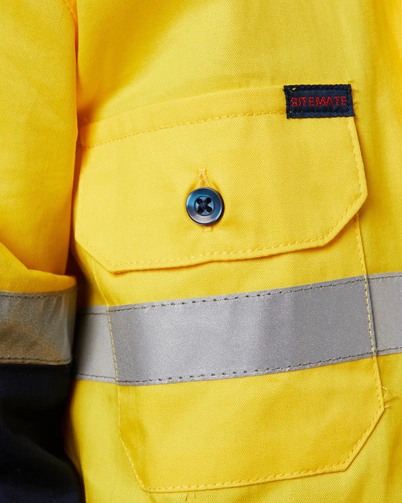 Hi Vis 2 Tone Open Front Kids Shirt - Yellow/Navy - Image 5