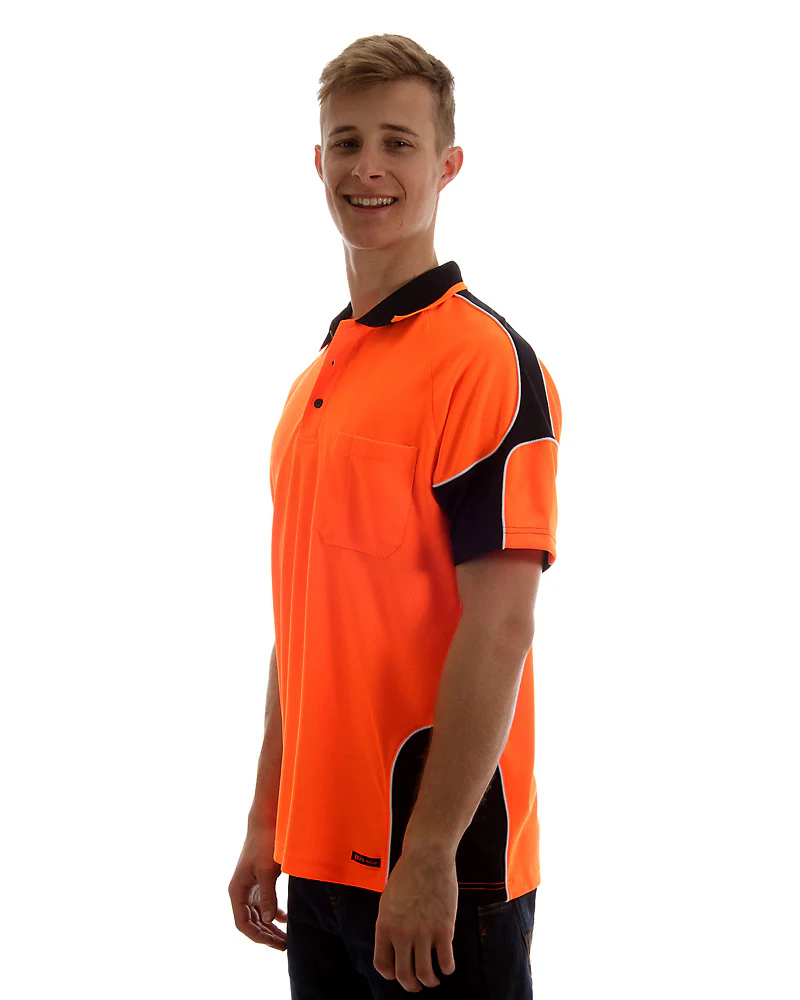 Hi Vis Short Sleeve Arm Panel Polo Shirt - Orange/Navy - Image 2
